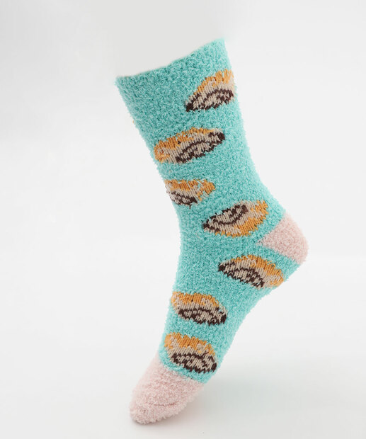 Meia Feminina Cano Médio Chenille Estampado Marisa Verde