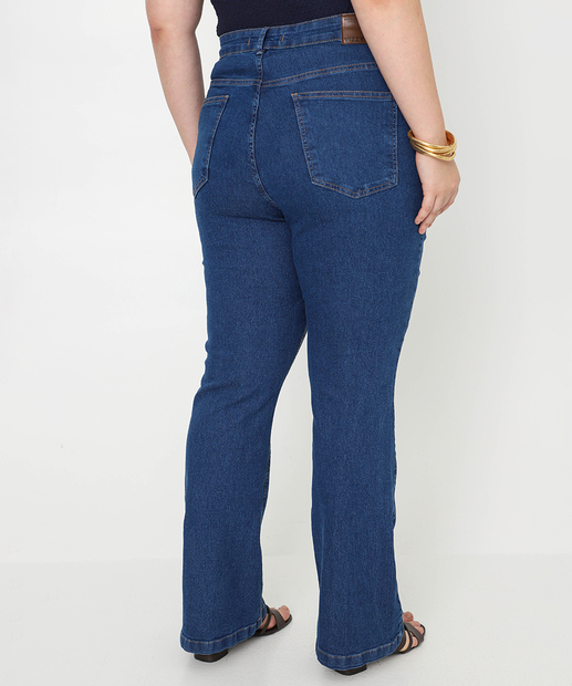 Calça Plus Size Feminina Flare Friso Jeans Azul