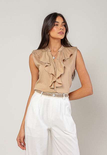 Regata Alfaiataria Com Babados Bege Salvatore