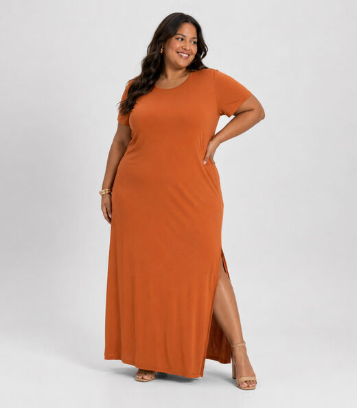 Image_Vestido Feminino Midi Plus Size Infinita Cor Laranja