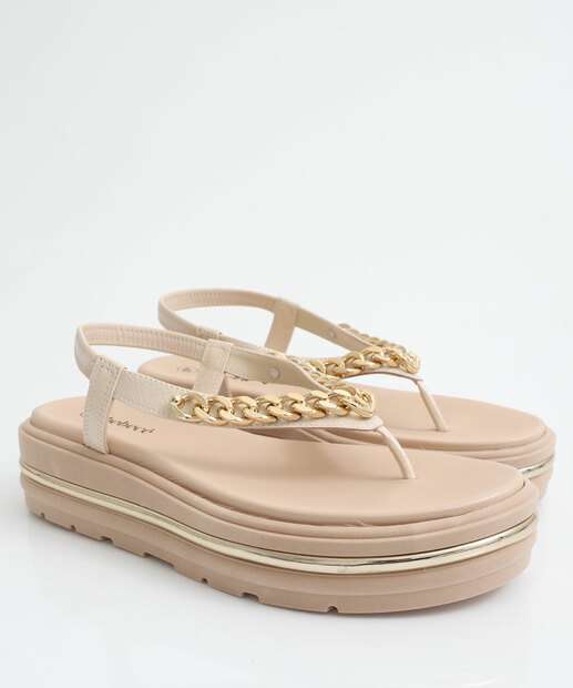 Sandália Feminina Flatform Corrente Bebecê Bege
