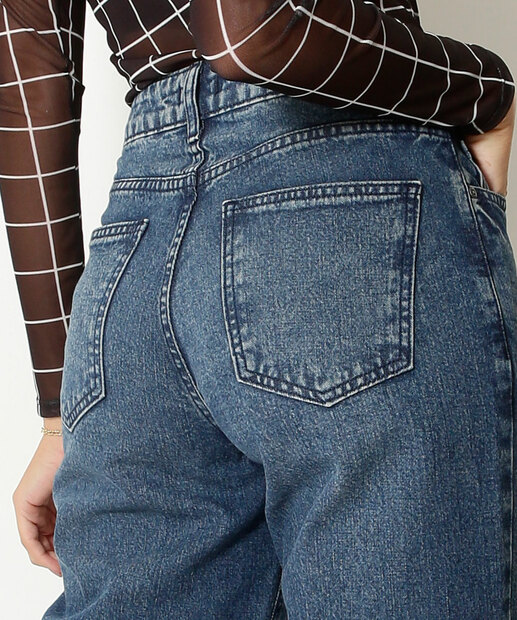 Calça Jeans Wide Leg Feminina Bolsos Marisa