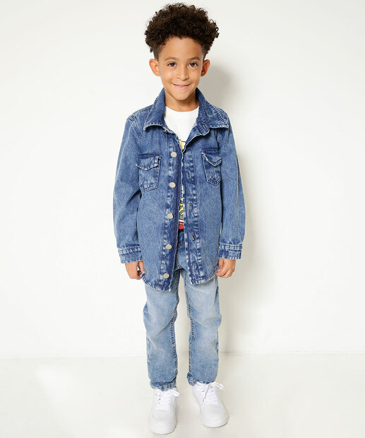 Jaqueta Infantil Jeans Bolsos MR Tam 4 a 10