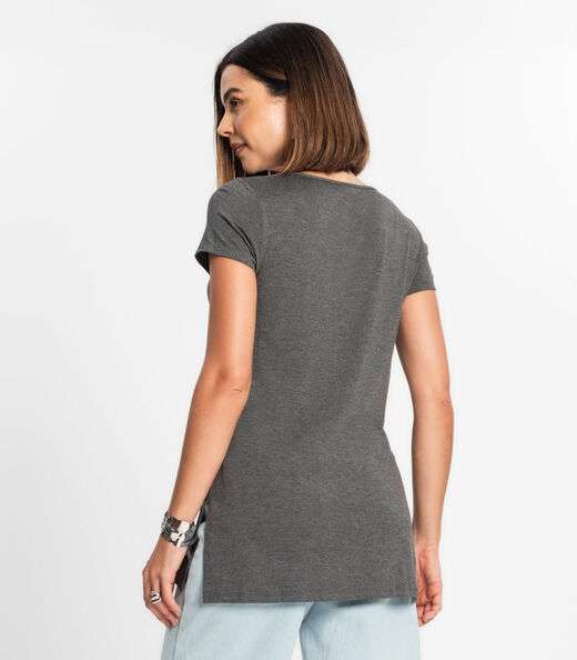 Blusa Básica Alongada Feminina Rovitex Cinza