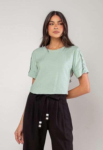 Blusa Alfaiataria Com Botões Na Manga Verde Salvatore