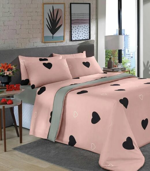 Image_Jogo De Cama Solteiro Coração 3 Peças Lar E Lazer Rosa