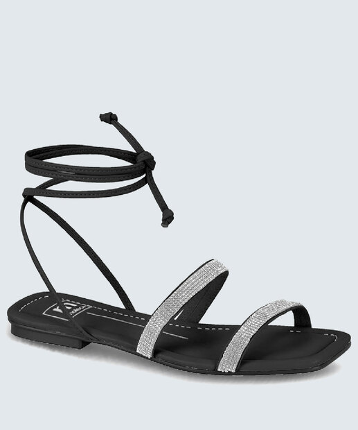 Sandália Feminina Rasteira Strass Amarração Moleca 