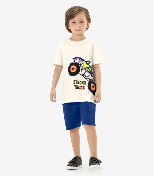 Conjunto Infantil Camiseta Com Bermuda Rovi Kids Bege