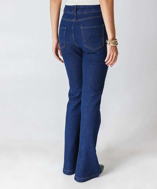 Calça Jeans Flare Feminina Botão Duplo Azul