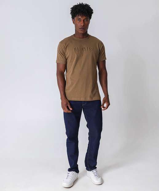 Camiseta Masculina Estampa Frontal Gangster Bege