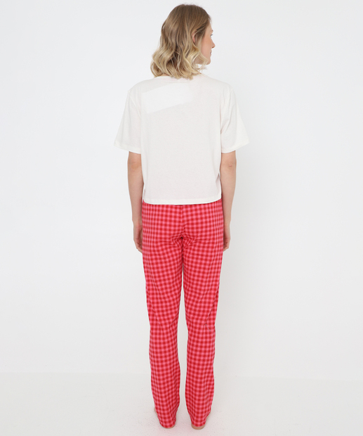 Pijama Feminino Estampado Manga Curta Marisa Off White