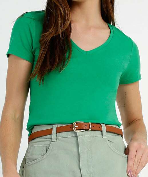 Blusa Feminina Básica Decote V Manga Curta Marisa