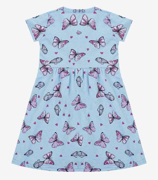 Vestido Infantil Manga Curta Estampado Biju Kids Azul