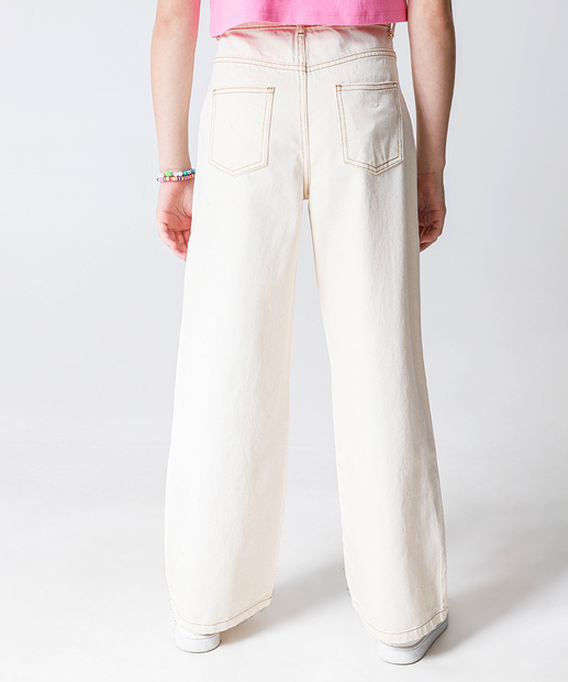  Calça Juvenil Jeans Wide Leg Tam 10 a 16 Marisa Off White