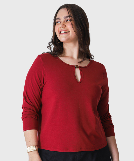 Image_Blusa Plus Size Feminina Aviamento Manga Longa Marisa Marrom