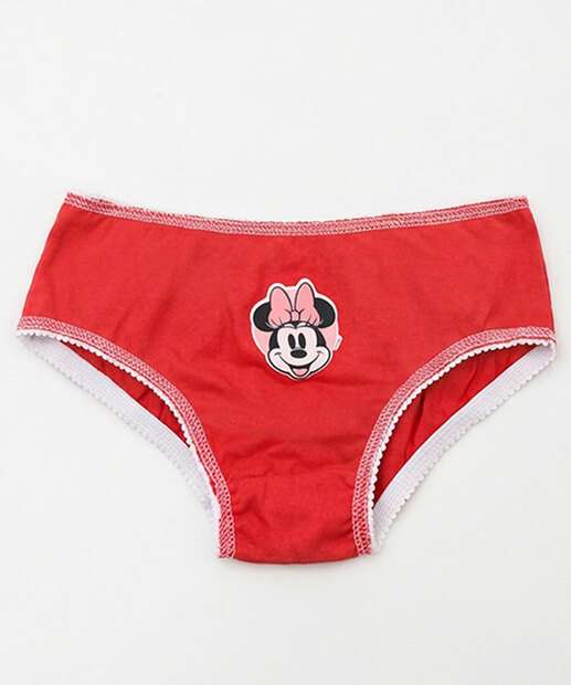 Kit 3 Calcinhas Infantil Minnie Disney Tam 2 a 12 Vermelho