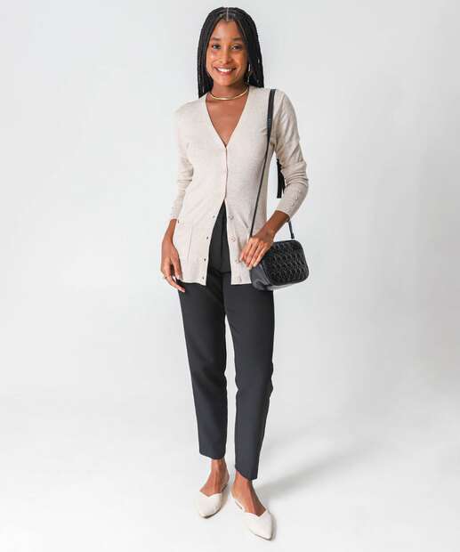Cardigan Feminino Alongado Bolsos Marisa Preto