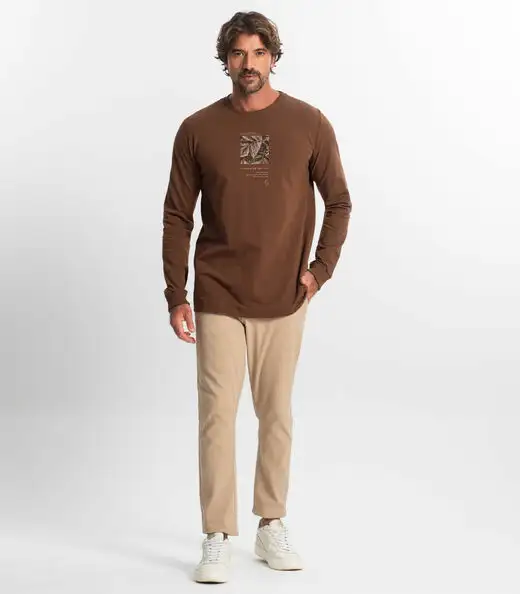 Camiseta Masculina Manga Longa Diametro Marrom