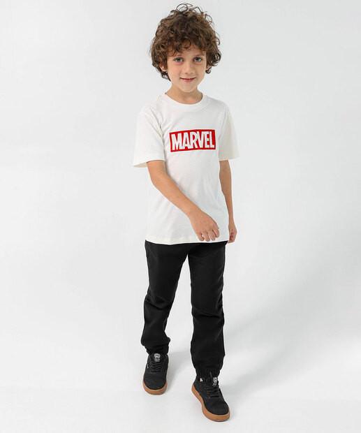 Camiseta Infantil Manga Curta Marvel Tam 4 a 10 Off White