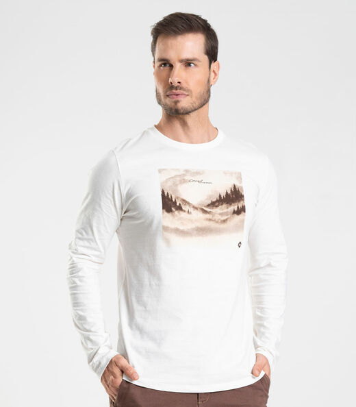 Camiseta Manga Longa Com Estampa Diametro Bege