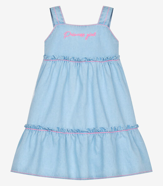 Vestido Infantil Jeans Com Bordado Trick Nick Azul