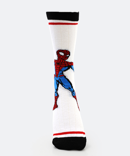 Meia Masculina Cano Longo Homem Aranha Branco