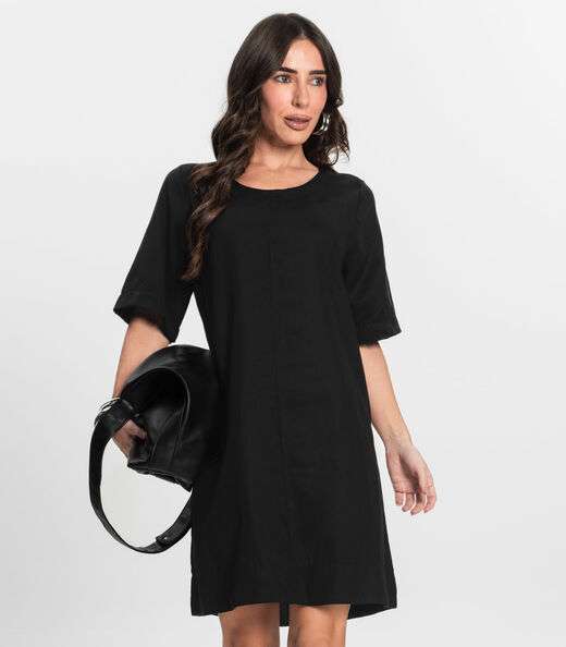 Vestido Curto Feminino Gola Redonda Endless Preto