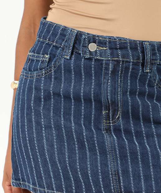 Mini Saia Jeans Feminina Listrada Vizzy Azul