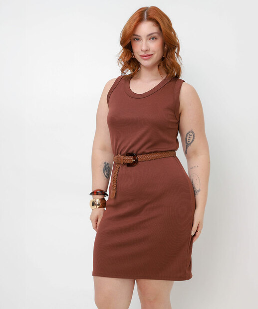 Image_Vestido Plus Size Canelado Feminino Marisa Marrom