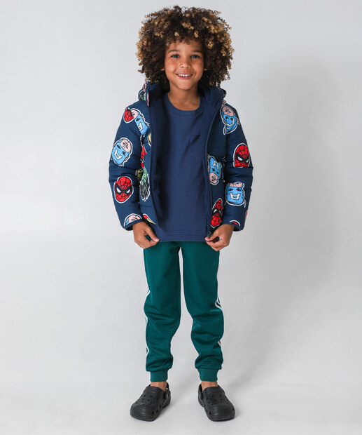 Jaqueta Infantil Puffer Super Heróis Marvel Tam 4 a 10 Azul