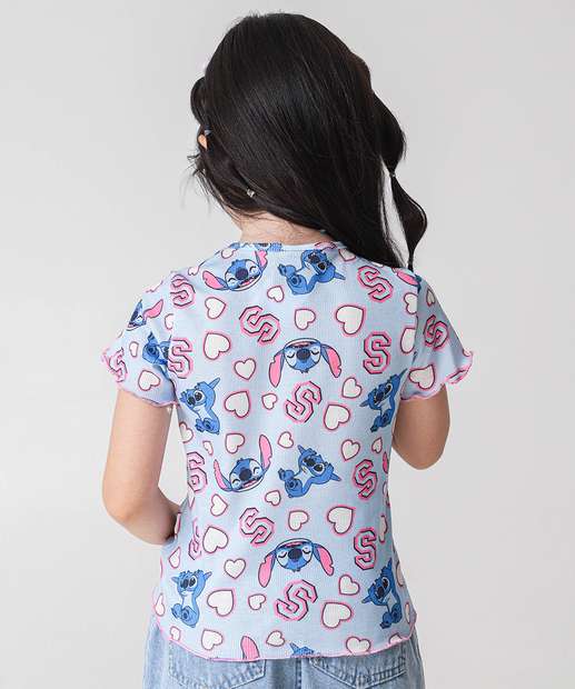 Blusa Infantil Canelada Stitch Tam 4 a 10 Azul