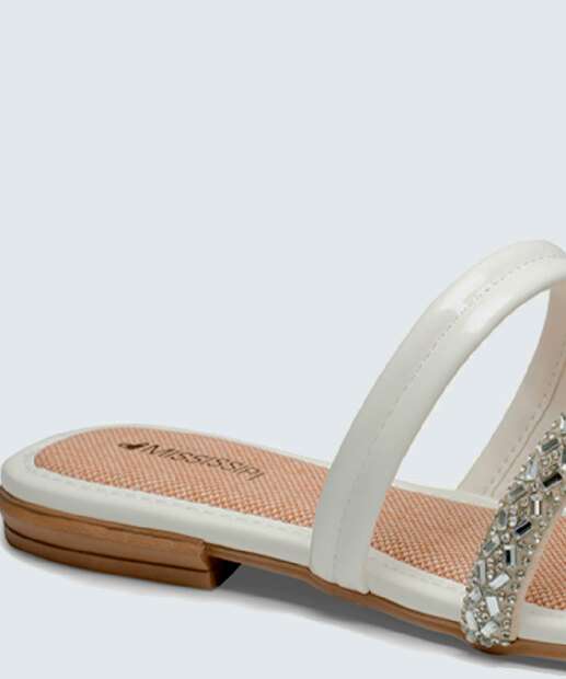 Rasteirinha Feminina Tiras Pedraria Mississipi