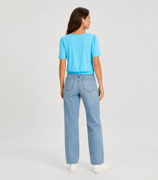 Blusa Feminina Com Franzido Na Manga Infinita Cor Azul