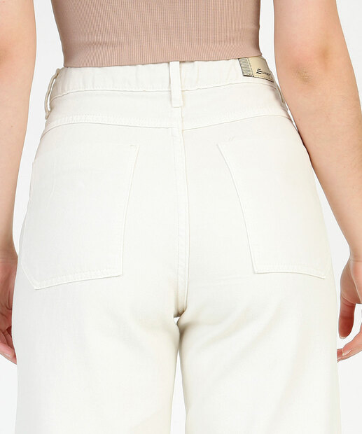 Calça Wide Leg Feminina Sarja Destroyed Sawary   