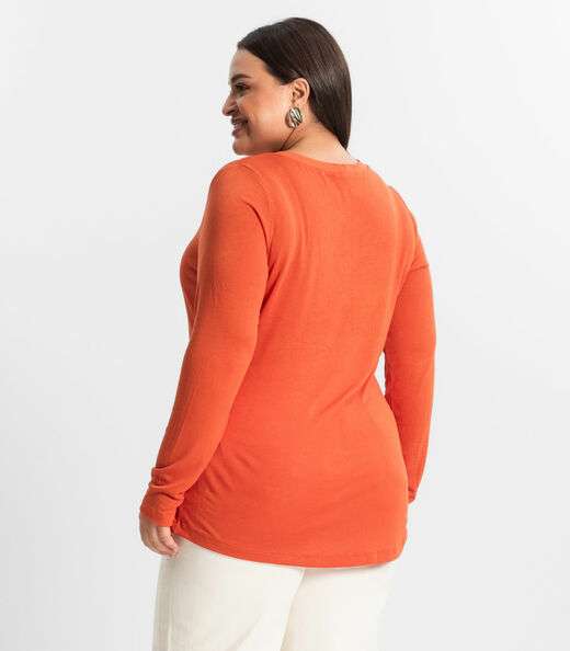 Blusa Manga Longa Visco Tricot Secret Glam Laranja