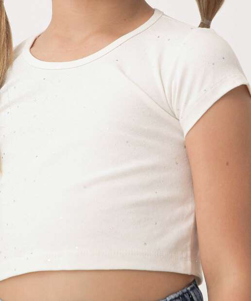 Blusa Infantil Cropped Glitter Manga Curta Marisa Tam 4 a 10