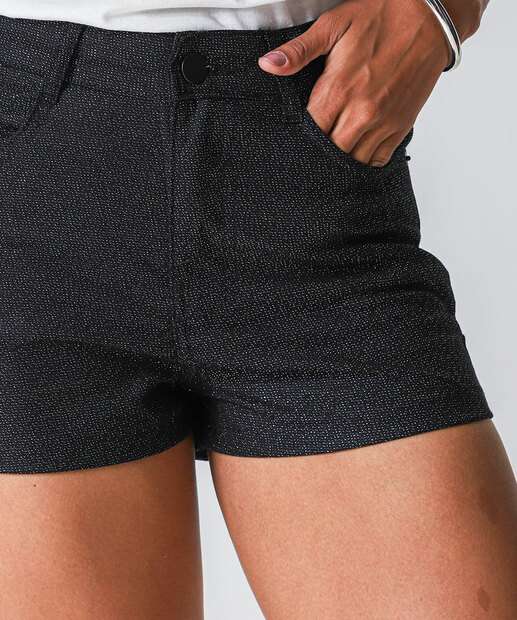 Short Boyfriend Sarja Feminino Lurex Zune Jeans Preto
