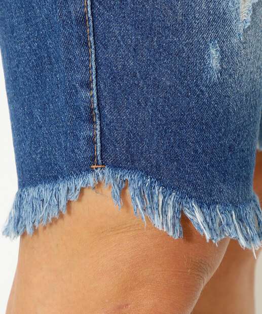 Bermuda Feminina Destroyed Barra Desfiada Ecxo Jeans