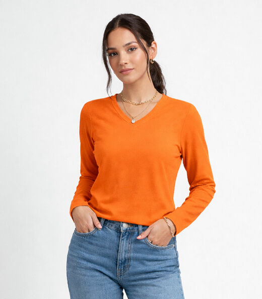 Image_Blusa Manga Longa Decote V Básica Select Laranja