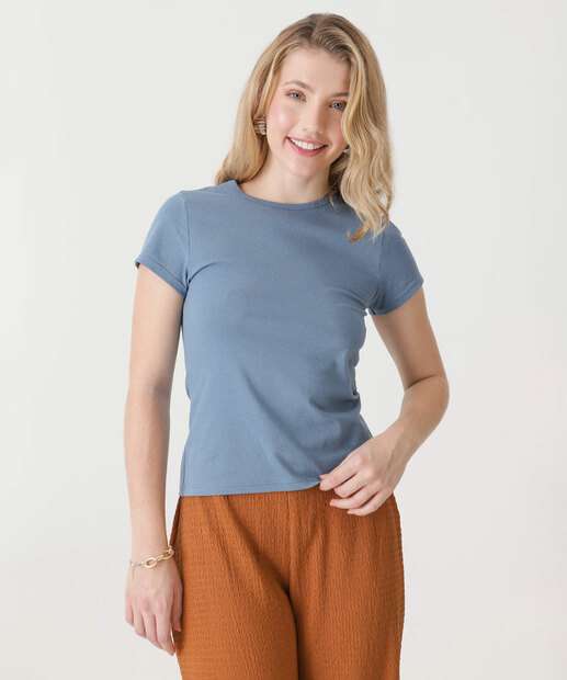Image_Blusa Feminina Básica Cotton Manga Curta Marisa