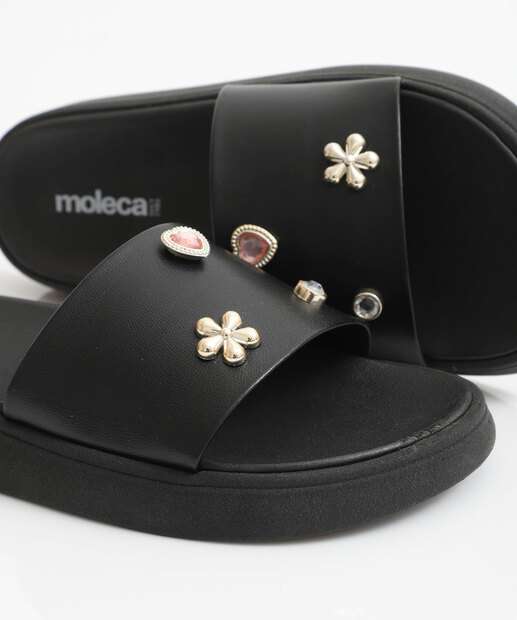 Chinelo Feminino Slide Laço Moleca Preto