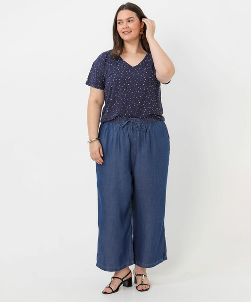 Blusa Plus Size Feminina Estampa Poá Marisa Azul