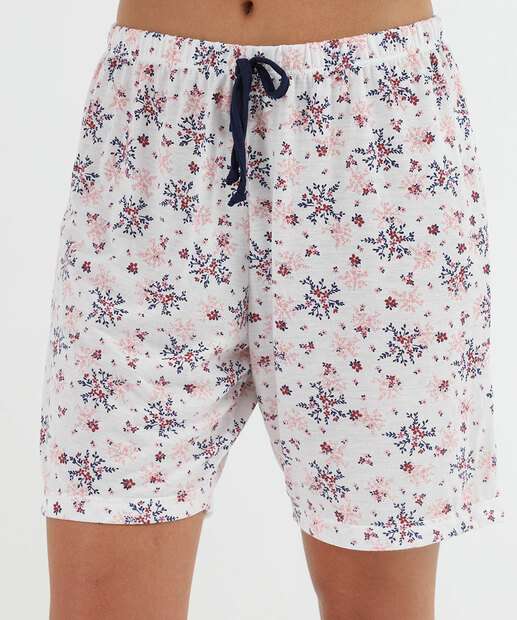 Pijama Feminino Flores Manga Curta Marisa Off White