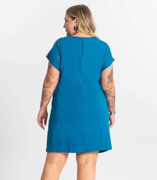 Vestido Feminino Plus Size Estampado Secret Glam Azul
