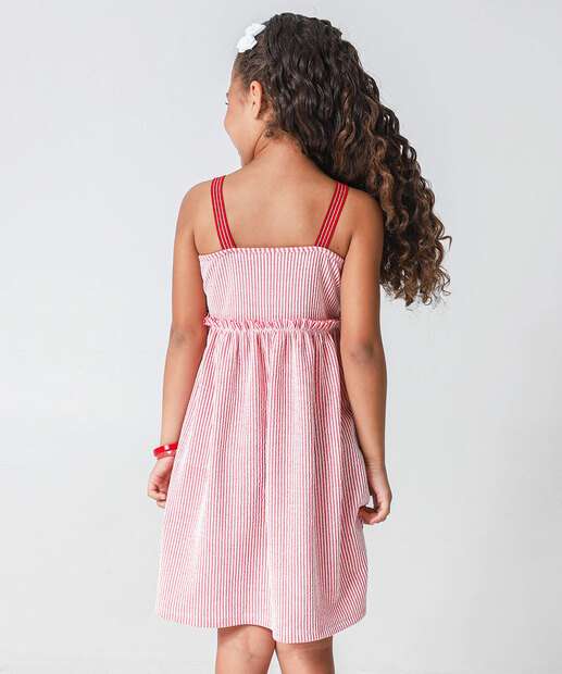 Vestido Infantil Listrado Tam 4 a 10 Vermelho
