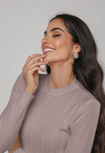 Blusa de Tricot Com Tramas Texturizada Bege Salvatore