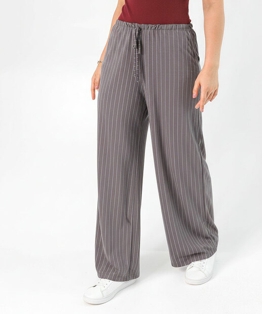 Calça Pantalona Feminina Listrada Marisa Cinza