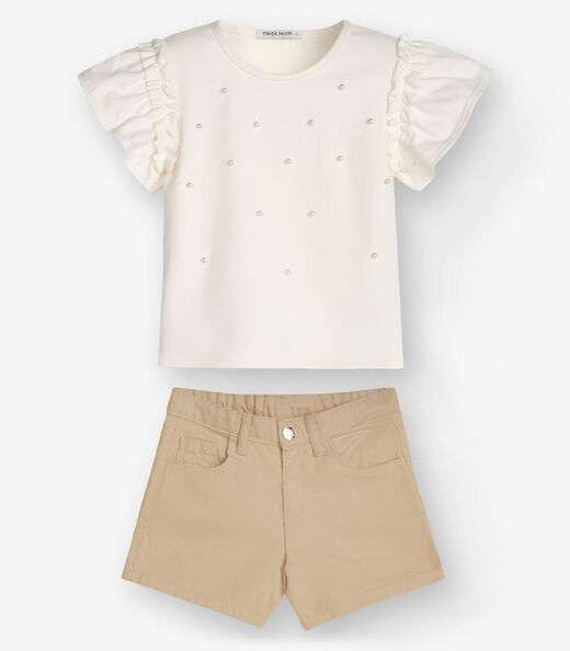 CONJUNTO BLUSA COM SHORTS Bege