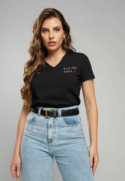 T-Shirt Gola V Eis-me Aqui Preto Salvatore Fashion