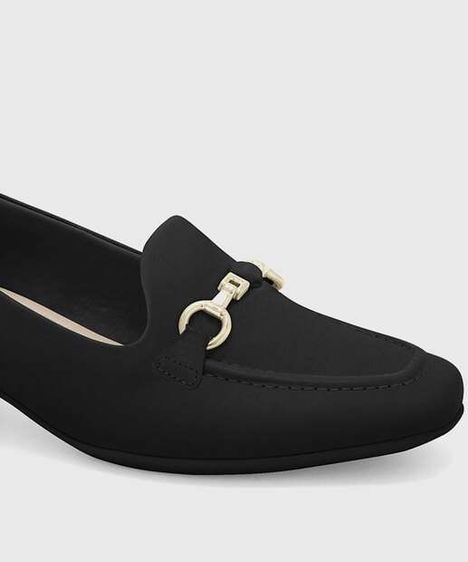 Mocassim Loafer Feminino Salto Grosso Comfortflex Preto